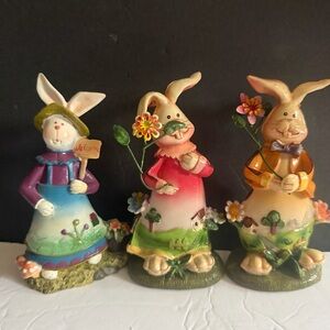 Colorful Easter Bunny Figurines Set of 3